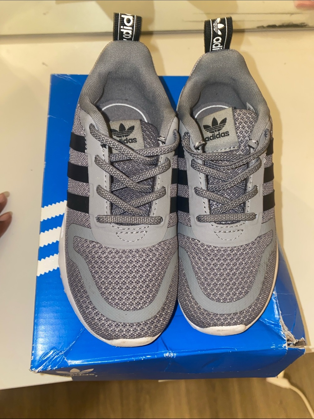 adidas Kids Grey and Black Mesh Sneakers